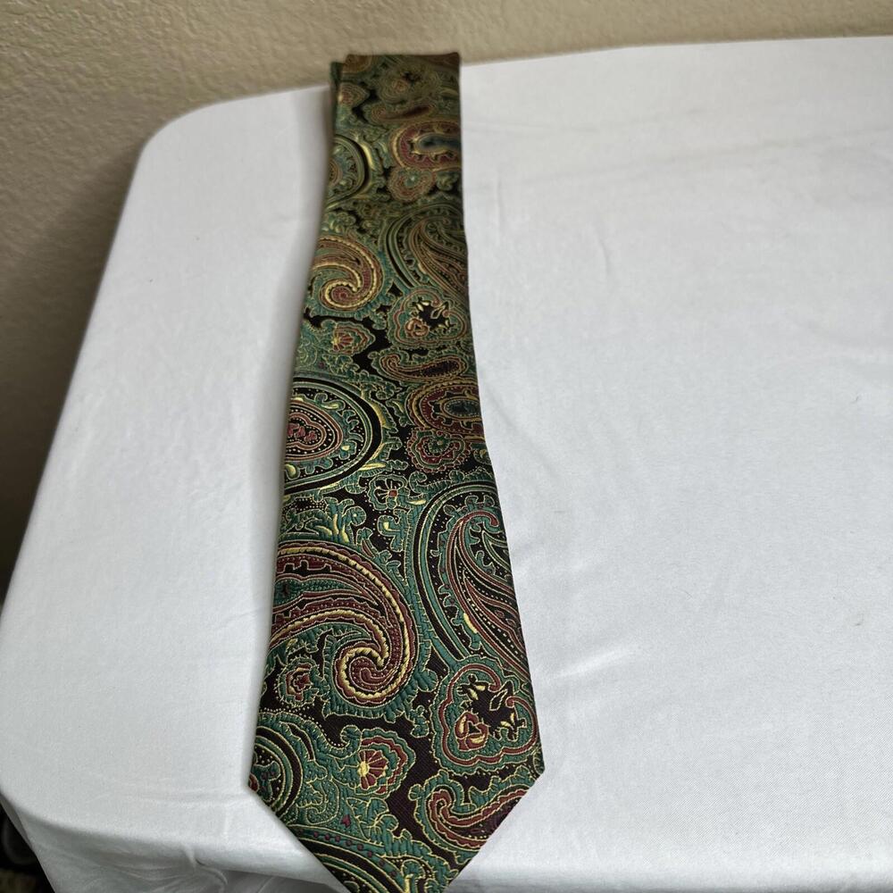 Barry.wang Green Tie Brown Paisley Silk Men's‎ Tie